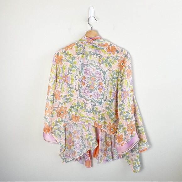 Investments Sheer Open Front Floral Kimono - Picture 5 of 6